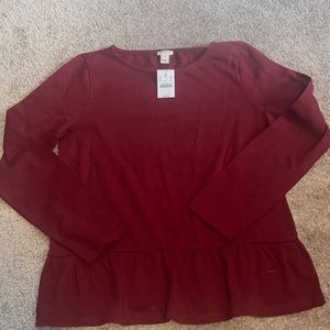 J. Crew maroon/ burgundy peplum shirt